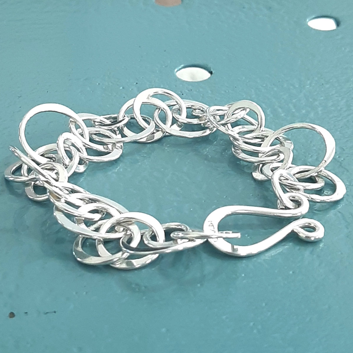 ヴィンテージ メキシカンシルバー925 ダブルサークル チェーンブレスレット 21g / Vintage Mexico Sterling Silver Double Circle Chain Bracelet