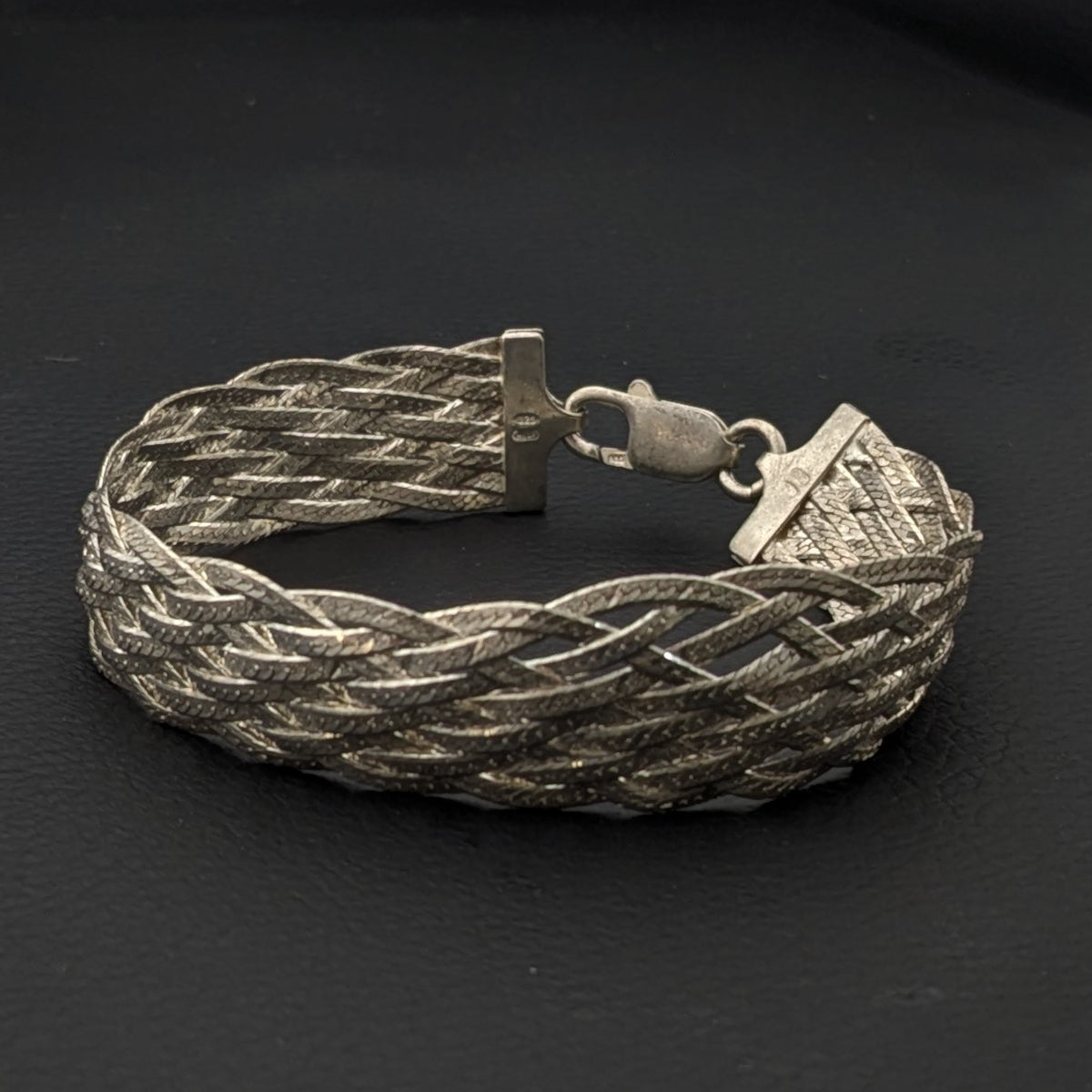 ヴィンテージ イタリアンシルバー925 メッシュ ヘリンボーンチェーン ブレスレット14g