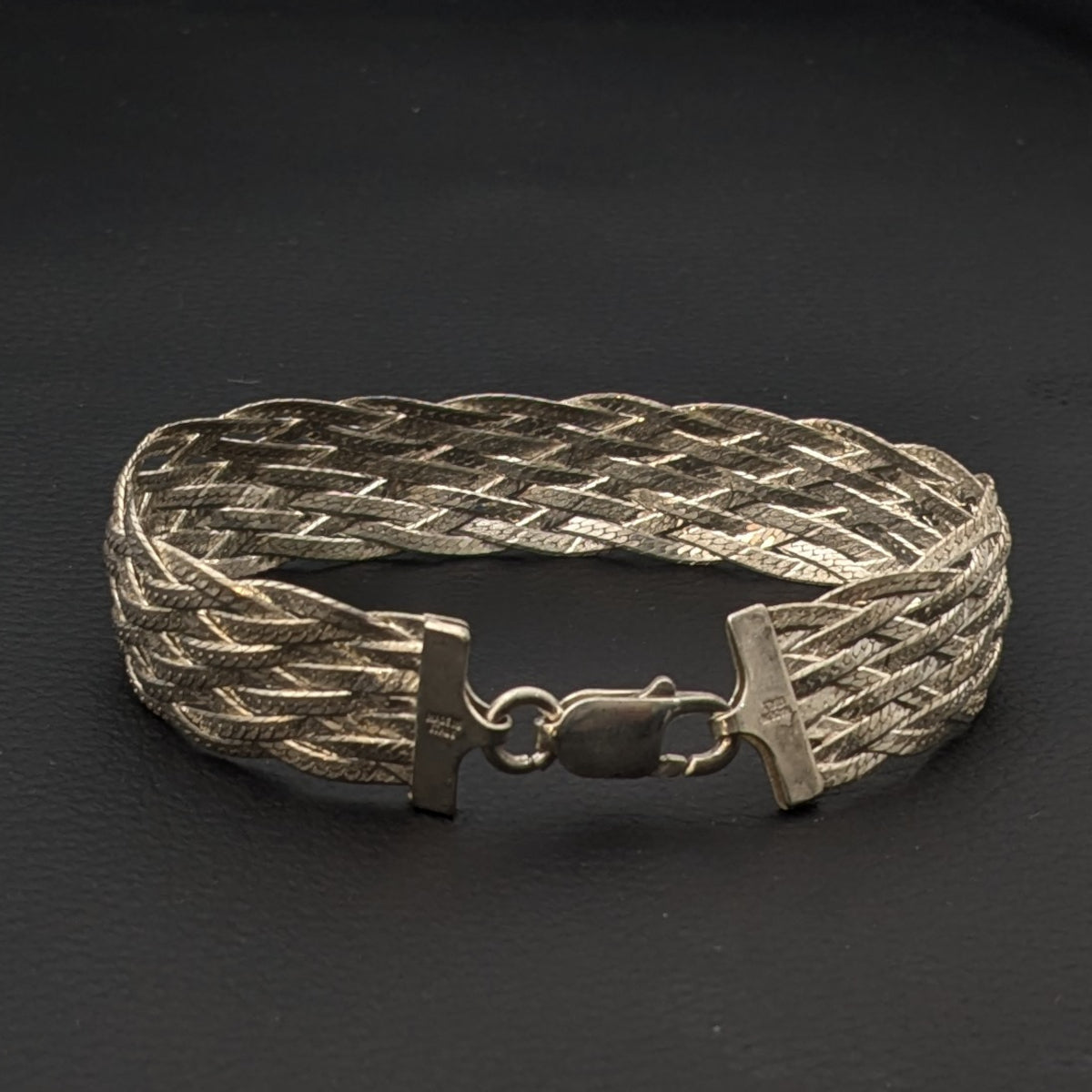 ヴィンテージ イタリアンシルバー925 メッシュ ヘリンボーンチェーン ブレスレット14g