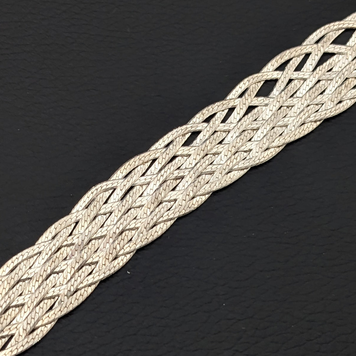 ヴィンテージ イタリアンシルバー925 メッシュ ヘリンボーンチェーン ブレスレット14g