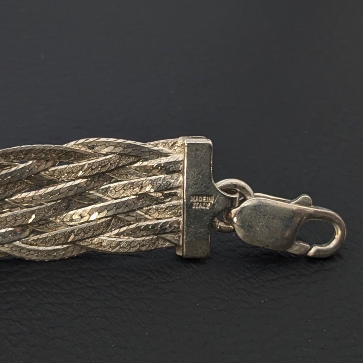 ヴィンテージ イタリアンシルバー925 メッシュ ヘリンボーンチェーン ブレスレット14g