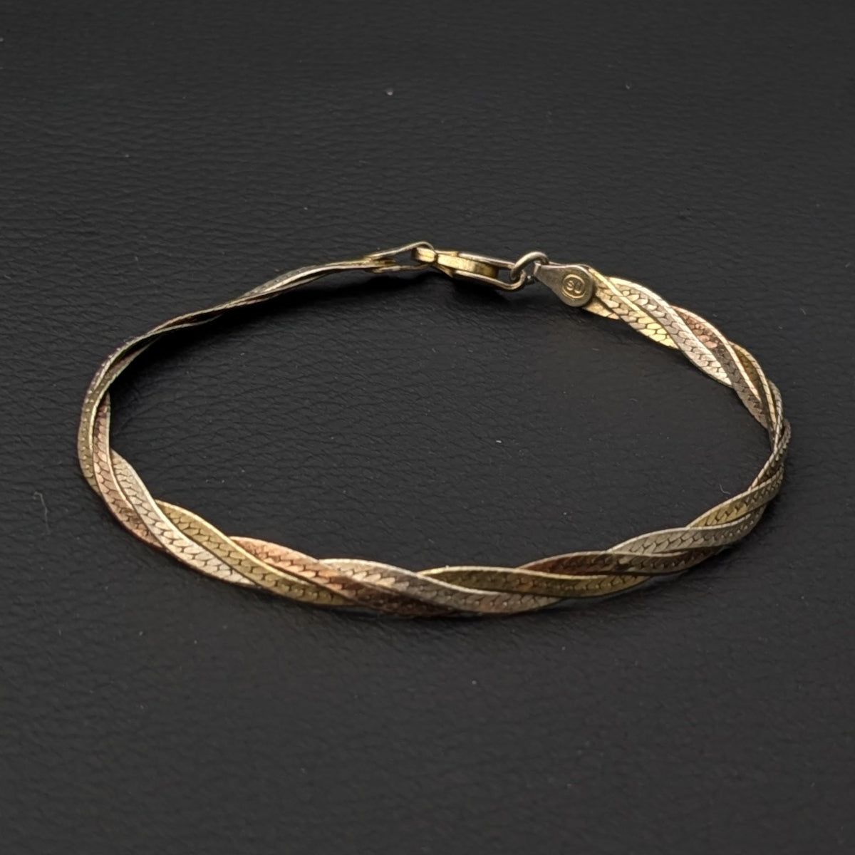 ヴィンテージ イタリアンシルバー925 トリカラー メッシュ ヘリンボーンチェーン ブレスレット3.9g