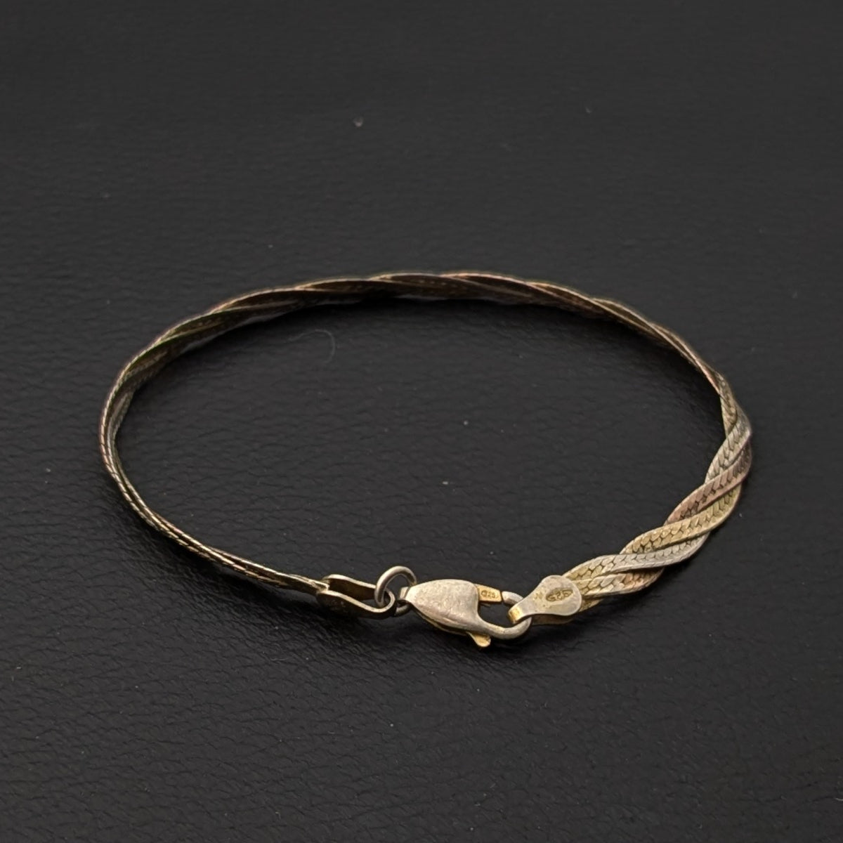 ヴィンテージ イタリアンシルバー925 トリカラー メッシュ ヘリンボーンチェーン ブレスレット3.9g