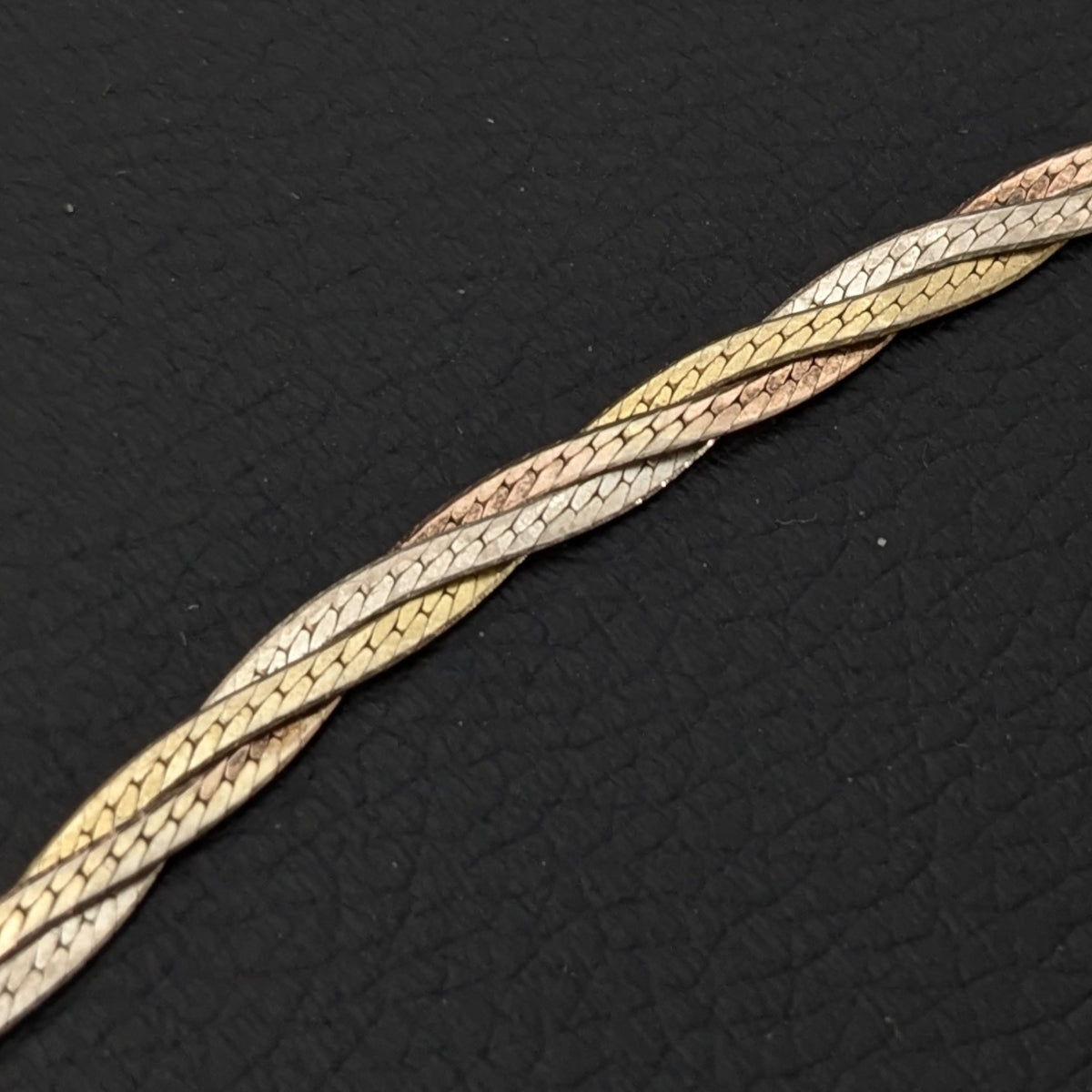 ヴィンテージ イタリアンシルバー925 トリカラー メッシュ ヘリンボーンチェーン ブレスレット3.9g