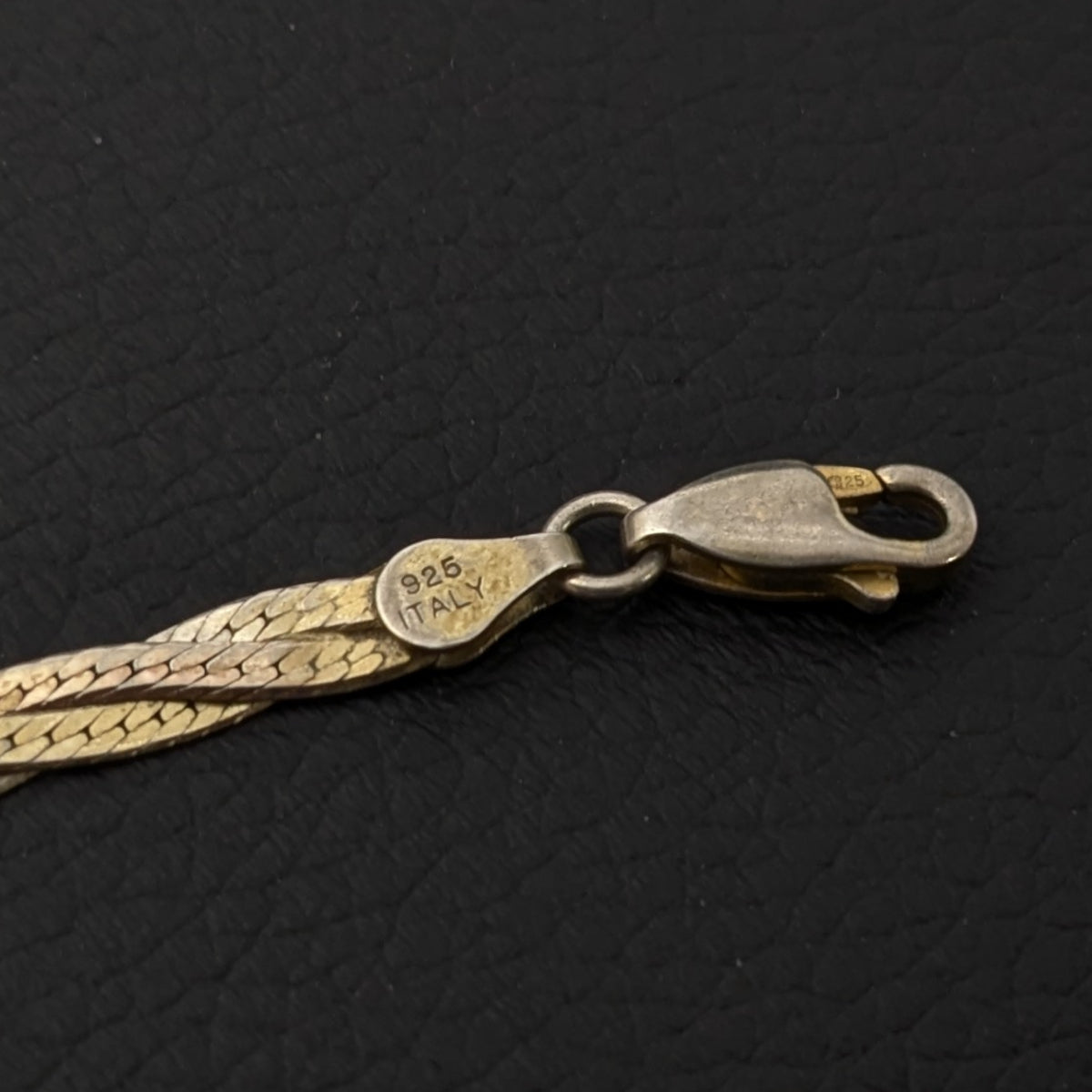 ヴィンテージ イタリアンシルバー925 トリカラー メッシュ ヘリンボーンチェーン ブレスレット3.9g