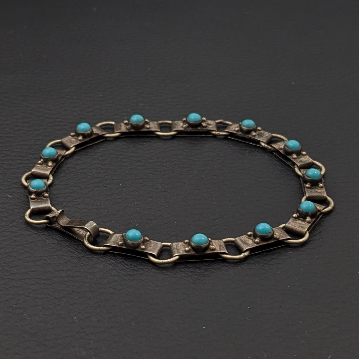 ヴィンテージ メキシカンシルバー925 70's イーグルマーク ハンドメイド ターコイズ ブレスレット 5.6g