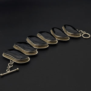 ヴィンテージ メキシカンシルバー925 オニキス ブレスレット 60.7g