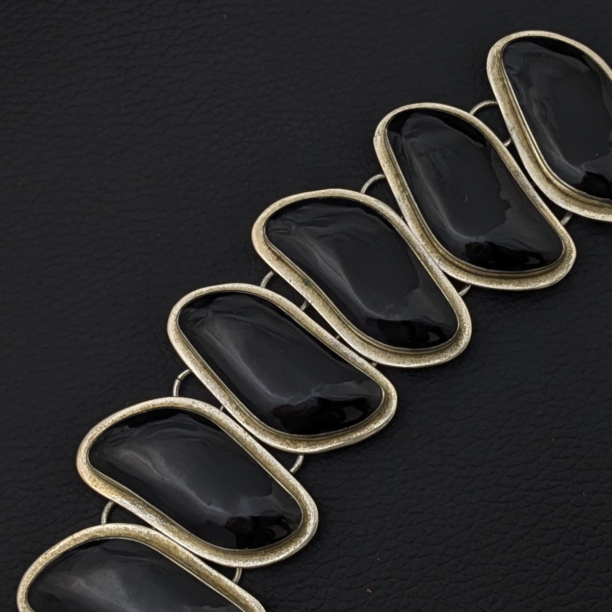 ヴィンテージ メキシカンシルバー925 オニキス ブレスレット 60.7g