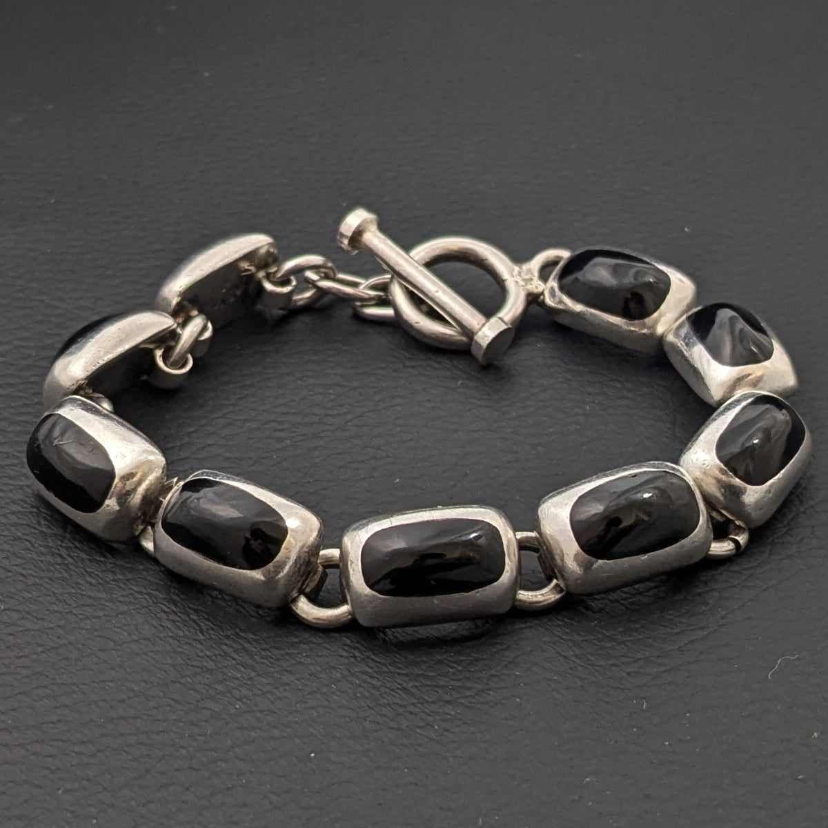 ヴィンテージ メキシカンシルバー925 オニキス ブレスレット31.5g