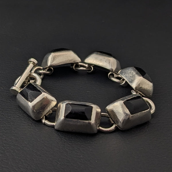 ヴィンテージ メキシカンシルバー925 オニキス ブレスレット37.5g