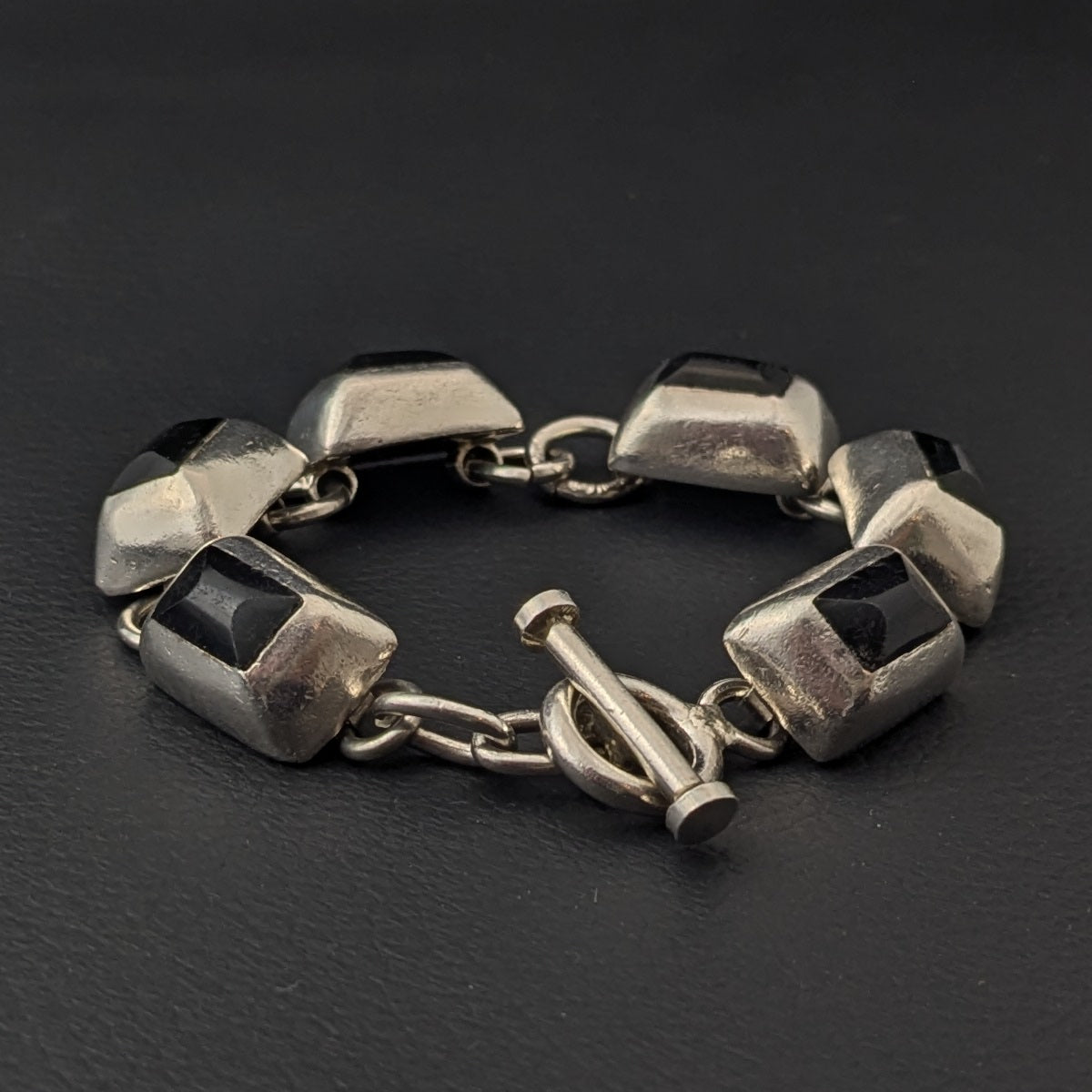 ヴィンテージ メキシカンシルバー925 オニキス ブレスレット37.5g
