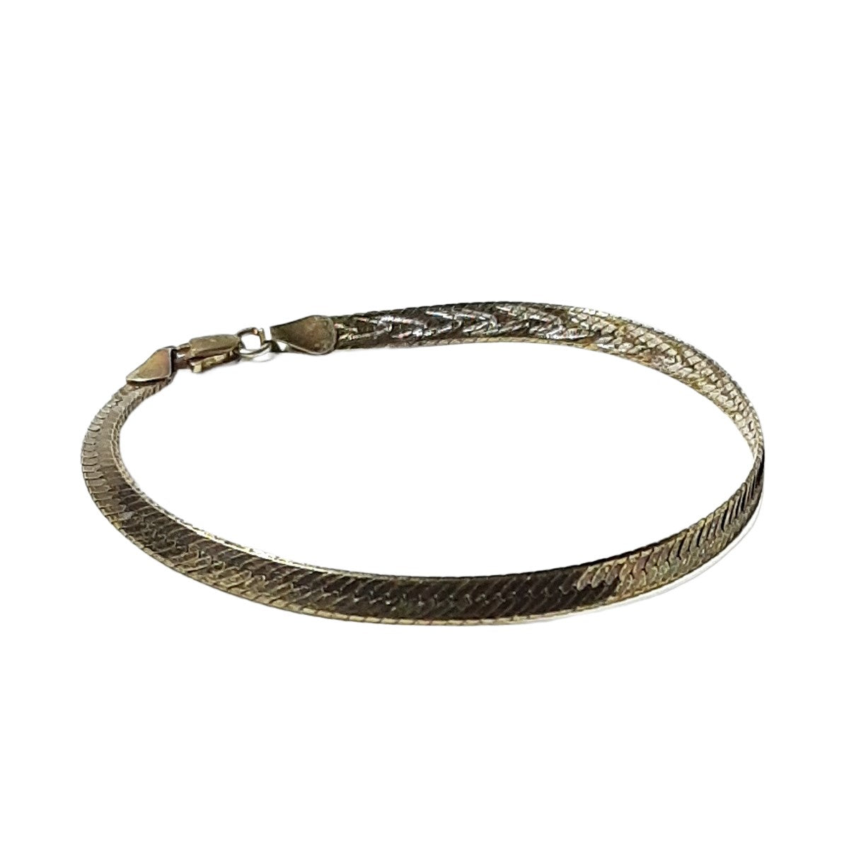 ヴィンテージ イタリアンシルバー925 ゴールド ヘリンボーンチェーン ブレスレット 4.2g / Vintage Italy Sterling Silver Gold filled Herringbone Chain Bracelet