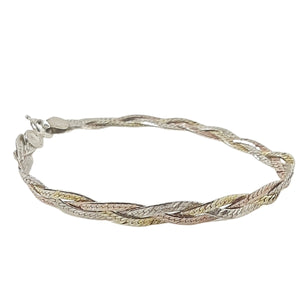 ヴィンテージ イタリアンシルバー925 ヘリンボーンチェーン ブレイデッド ブレスレット 4.4gDF8 / Vintage Italy Sterling Silver Braided Herringbone Chain Bracelet