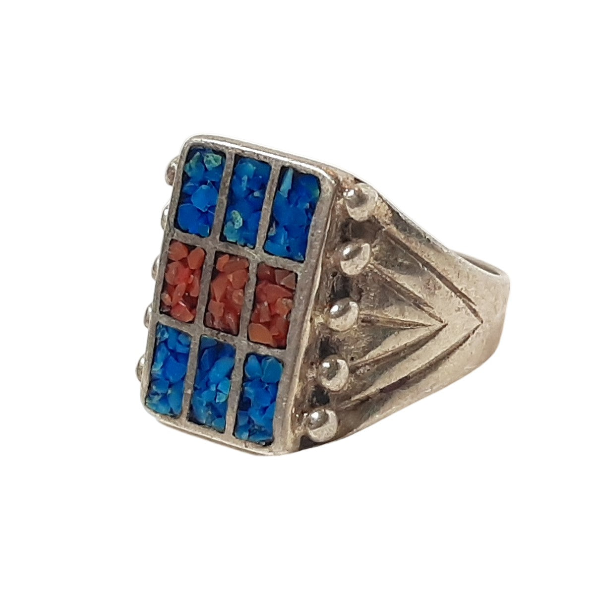 ヴィンテージ シルバー925 クラッシュターコイズ コーラル リング 20.5号9.5g / Vintage Sterling Silver Crushed Turquoise & Coral Ring