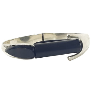 ヴィンテージ メキシカンシルバー925 ヒンジ ブラックオニキス バングル ブレスレット42g / Vintage Mexico Sterling Silver Black Onyx Hinged Cuff Bracelet