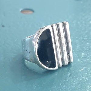 ヴィンテージ メキシカンシルバー925 ブラックオニキス インレイ リング 13号13.3g / Vintage Mexico Sterling Silver Black Onyx Inlay Ring