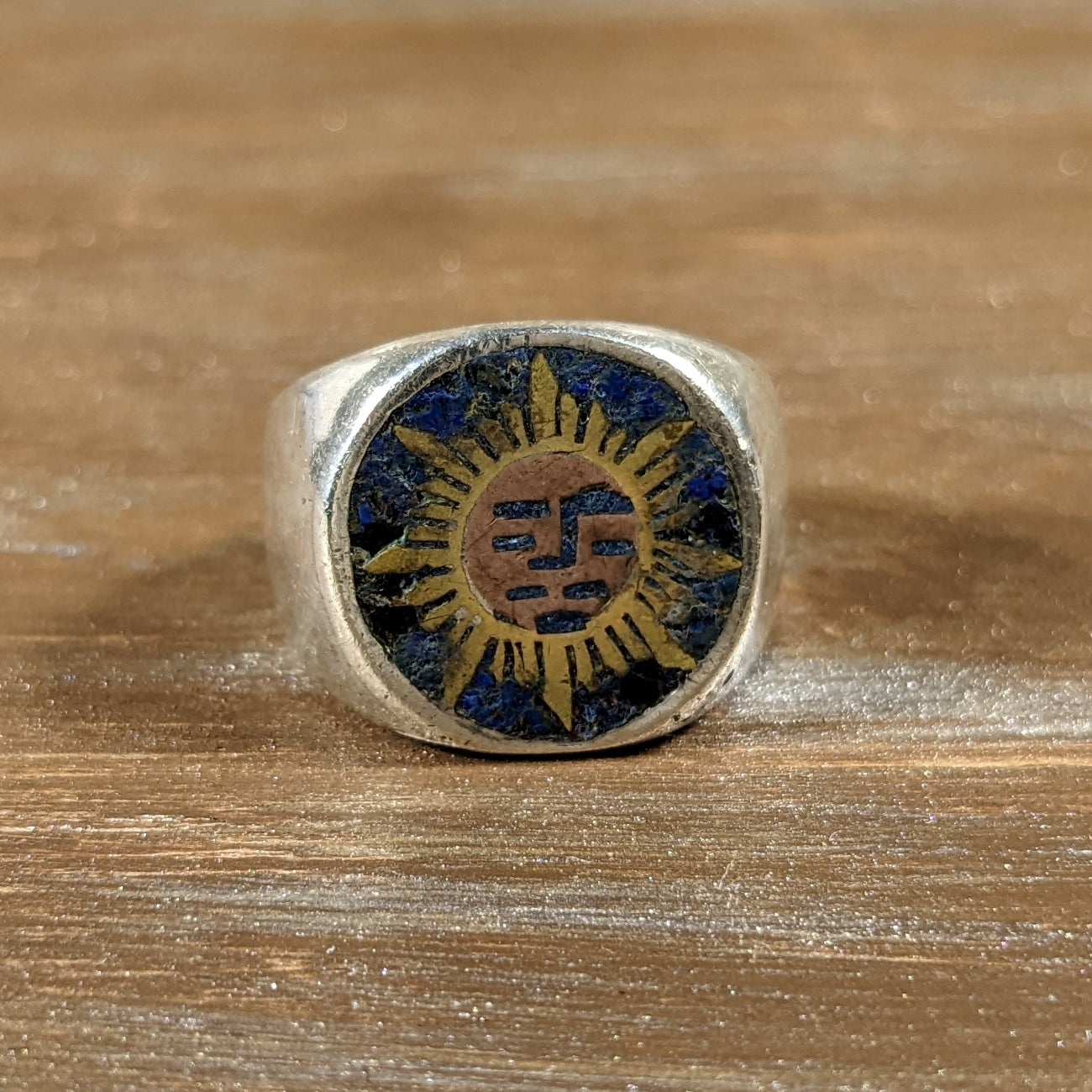 ヴィンテージ メキシカンシルバー925 Metales Casados 太陽 SUN ラピスラズリ リング20号10g / Vintage Mexico Sterling Silver Metales Casados Lapis Lazuli SUN Ring