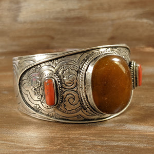ヴィンテージ シルバー925 アンバー コーラル バングル 55g / Vintage Sterling Silver Amber Coral Cuff Bracelet