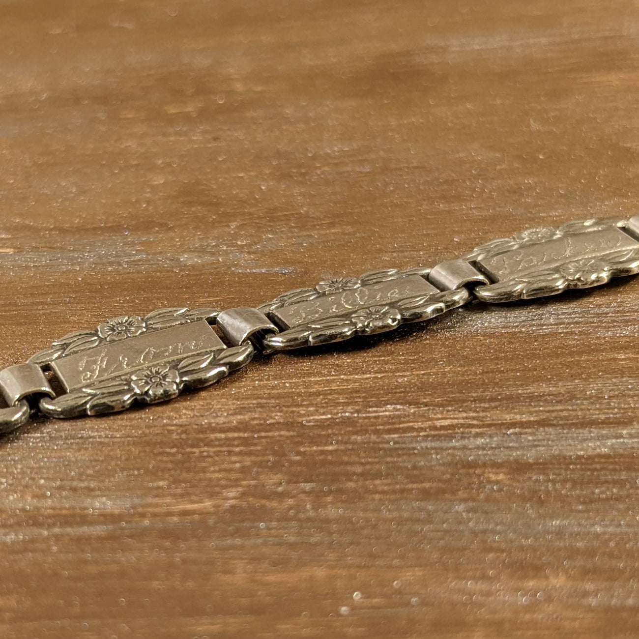 ヴィンテージ シルバー925 WWII 1940年代 FORGET-ME-NOT リンクブレスレット 11g / Vintage Sterling Silver WWII Era 1940's FORGET-ME-NOT Link Bracelet