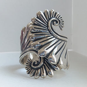 ヴィンテージ メキシカンシルバー925 フェザー バングル ブレスレット 72g / Vintage Sterling Silver Mexico Feather Wide Bangle Bracelet